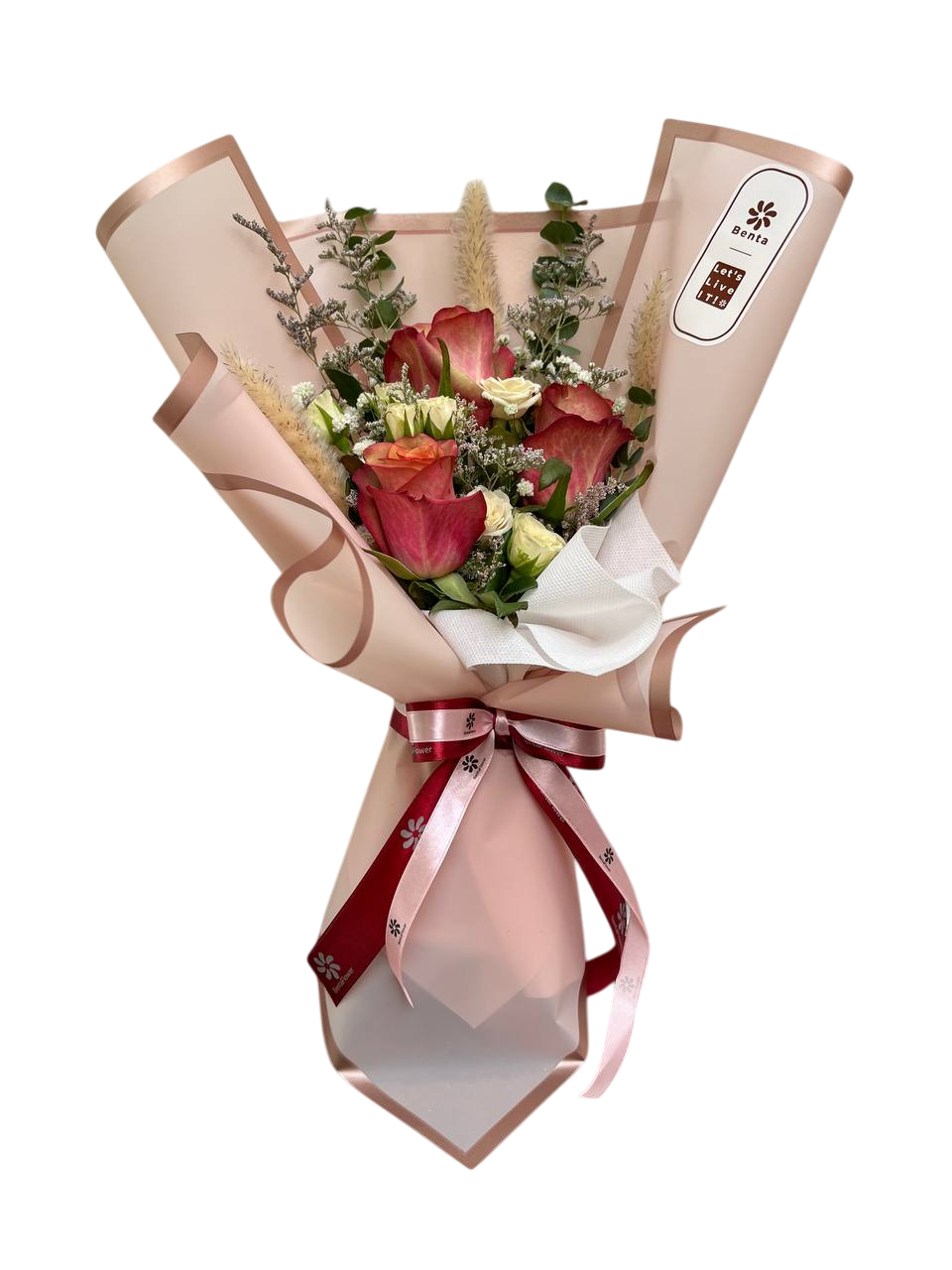 دسته گل رز و رزمینیاتوری سفید